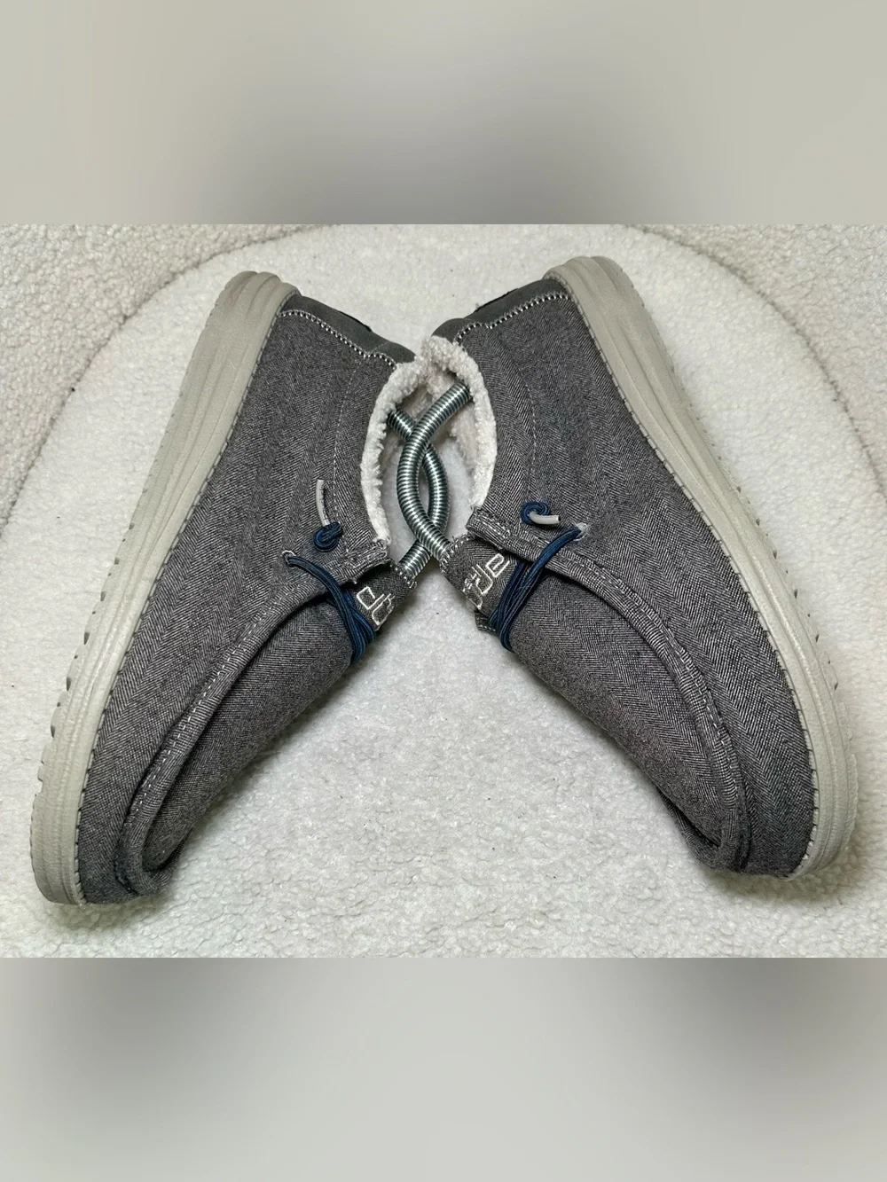 Hey Dude Wally Fleece Lined Grey Gray Brown Slip On Loafers Cozy Lightweight 9